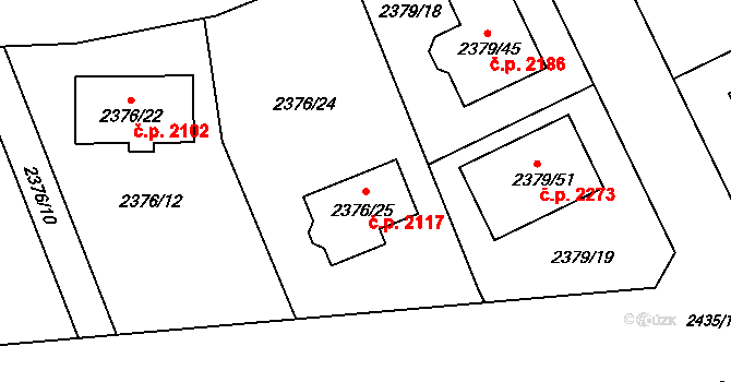 Bolevec 2117, Plzeň na parcele st. 2376/25 v KÚ Bolevec, Katastrální mapa
