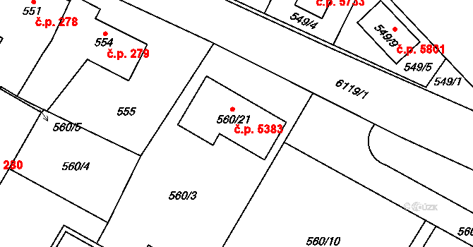 Jihlava 5383 na parcele st. 560/21 v KÚ Jihlava, Katastrální mapa