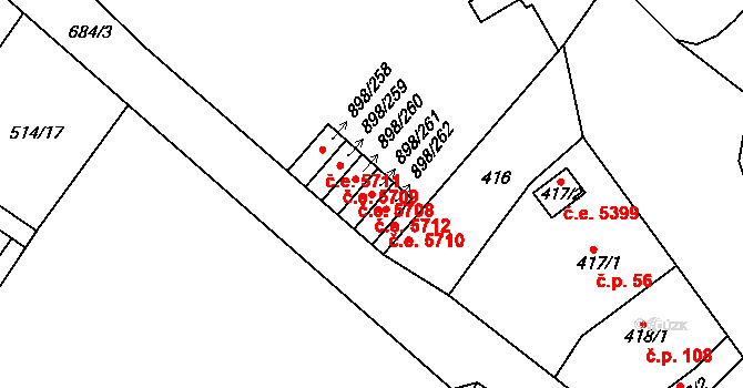 Všebořice 5712, Ústí nad Labem na parcele st. 898/261 v KÚ Všebořice, Katastrální mapa