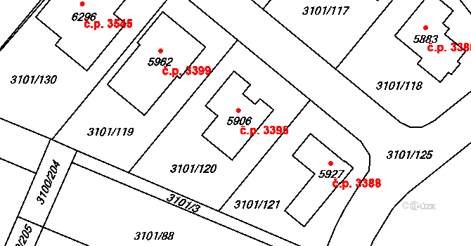 Břeclav 3395 na parcele st. 5906 v KÚ Břeclav, Katastrální mapa
