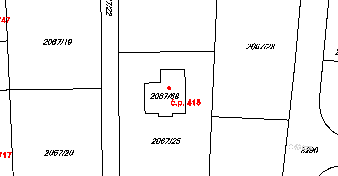 Strkov 415, Planá nad Lužnicí na parcele st. 2067/68 v KÚ Planá nad Lužnicí, Katastrální mapa