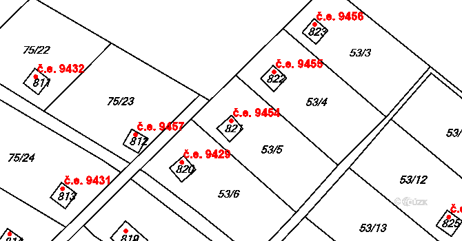 Děčín X-Bělá 9454, Děčín na parcele st. 821 v KÚ Bělá u Děčína, Katastrální mapa