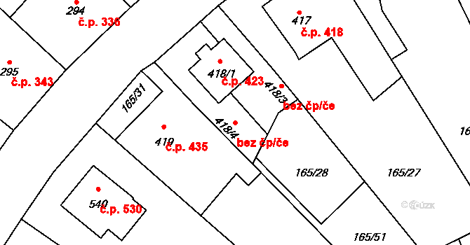 Rudná 39605019 na parcele st. 418/4 v KÚ Dušníky u Rudné, Katastrální mapa