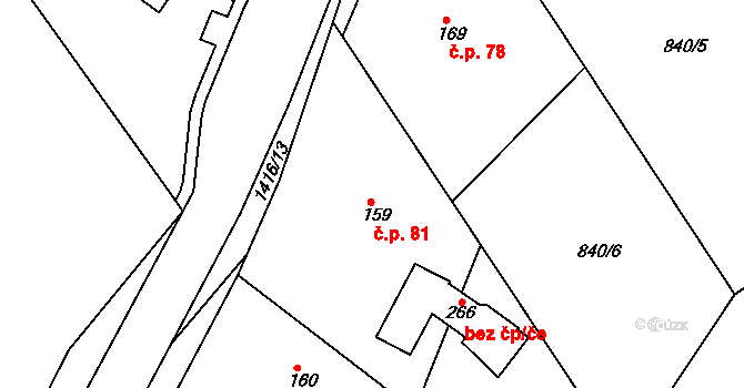 Lipina 81, Valašské Klobouky na parcele st. 159 v KÚ Lipina, Katastrální mapa