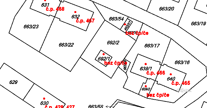 Milovice 40078019 na parcele st. 692/1 v KÚ Milovice nad Labem, Katastrální mapa