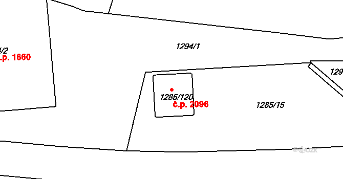 Krč 2096, Praha na parcele st. 1285/120 v KÚ Krč, Katastrální mapa