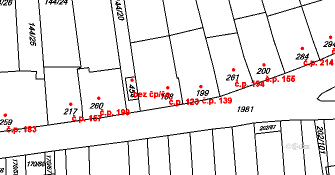 Louky 123, Zlín na parcele st. 188 v KÚ Louky nad Dřevnicí, Katastrální mapa
