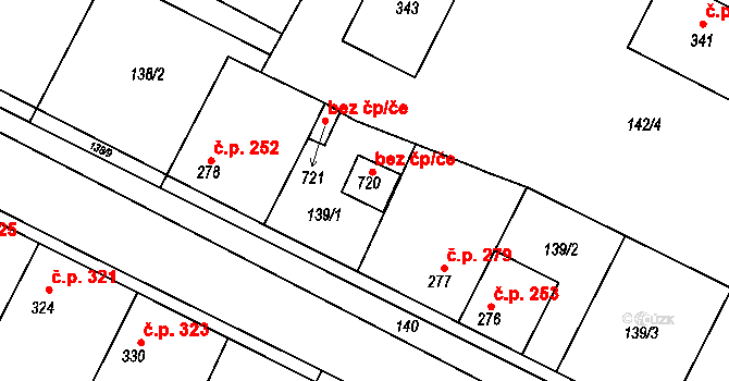 Dobroměřice 43620019 na parcele st. 720 v KÚ Dobroměřice, Katastrální mapa