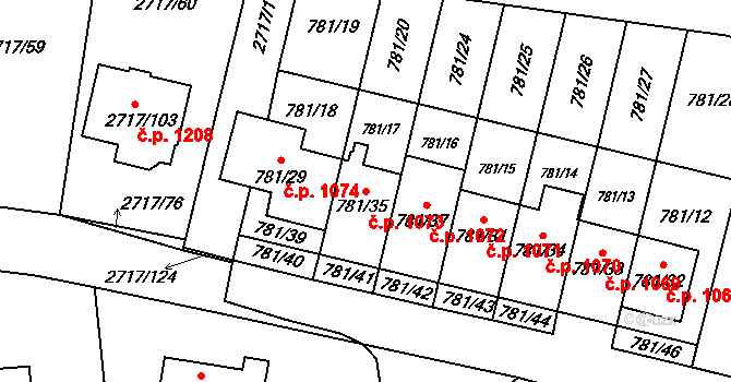 Kylešovice 1073, Opava na parcele st. 781/35 v KÚ Kylešovice, Katastrální mapa