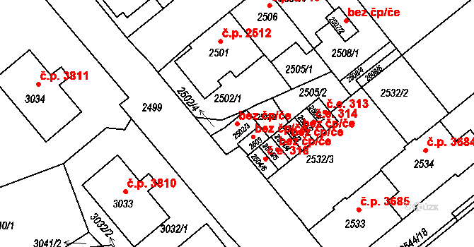 Chomutov 45043019 na parcele st. 2502/3 v KÚ Chomutov II, Katastrální mapa