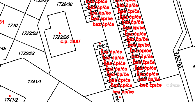 Teplice 45124019 na parcele st. 1722/16 v KÚ Teplice, Katastrální mapa