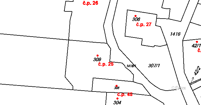Praha 46814019 na parcele st. 310 v KÚ Dolní Chabry, Katastrální mapa