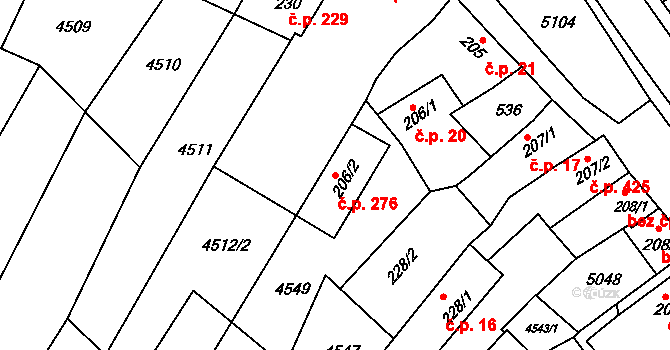 Boršice 276 na parcele st. 206/2 v KÚ Boršice u Buchlovic, Katastrální mapa