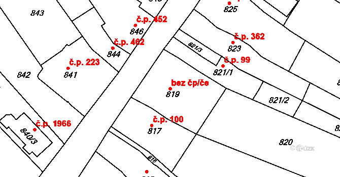 Kuřim 48492019 na parcele st. 819 v KÚ Kuřim, Katastrální mapa