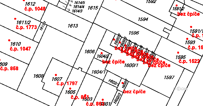 Brno 50163019 na parcele st. 1604/2 v KÚ Černá Pole, Katastrální mapa