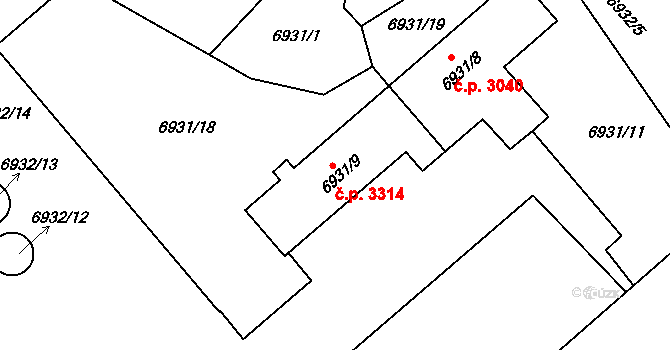 Přerov VIII-Henčlov 3314, Přerov na parcele st. 6931/9 v KÚ Přerov, Katastrální mapa