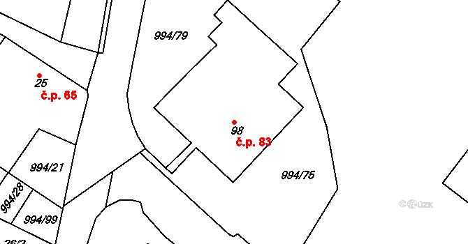 Bořice 83 na parcele st. 98 v KÚ Bořice u Hrochova Týnce, Katastrální mapa