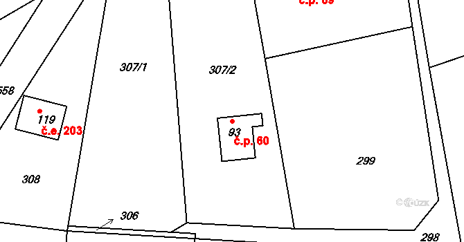 Slavkovice 60, Vyžice na parcele st. 93 v KÚ Vyžice, Katastrální mapa