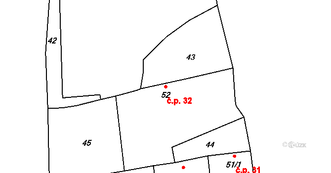 Putim 32 na parcele st. 52 v KÚ Putim, Katastrální mapa