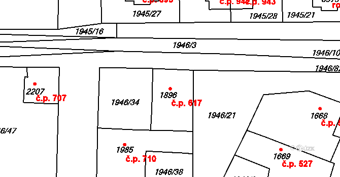 Beroun-Závodí 617, Beroun na parcele st. 1896 v KÚ Beroun, Katastrální mapa