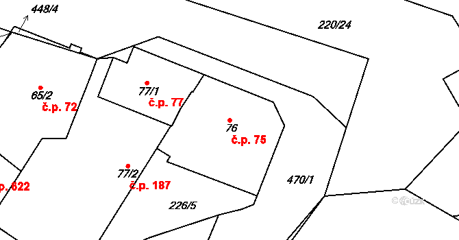 Neratovice 75 na parcele st. 76 v KÚ Neratovice, Katastrální mapa