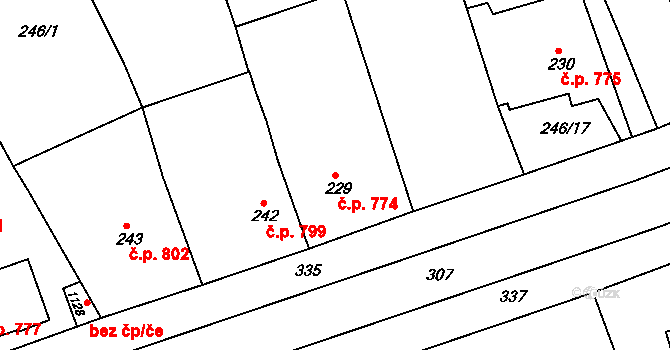 Rudná 774 na parcele st. 229 v KÚ Hořelice, Katastrální mapa