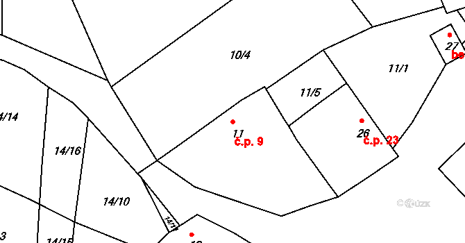 Dudov 9, Skrýchov u Malšic na parcele st. 11 v KÚ Dudov, Katastrální mapa