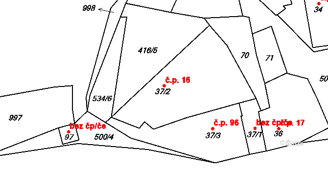 Horní Kamenice 16 na parcele st. 37/2 v KÚ Horní Kamenice u Staňkova, Katastrální mapa