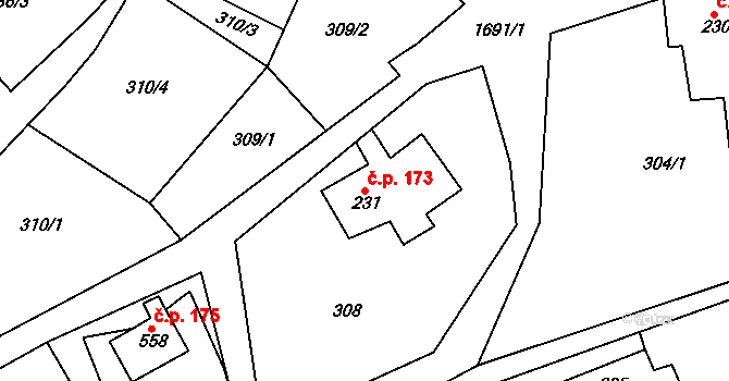 Lipová 173 na parcele st. 231 v KÚ Lipová u Šluknova, Katastrální mapa