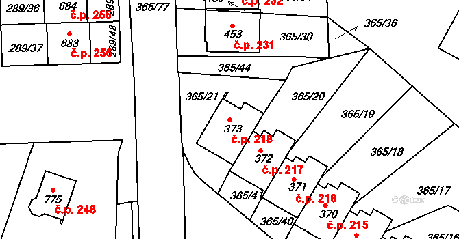 Hrádek 218 na parcele st. 373 v KÚ Hrádek u Rokycan, Katastrální mapa