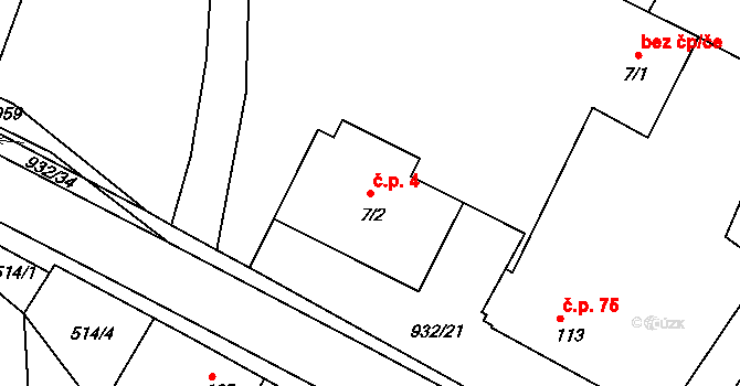 Litětiny 4, Dolní Roveň na parcele st. 7/2 v KÚ Litětiny, Katastrální mapa