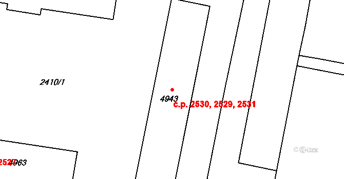 Zelené Předměstí 2529,2530,2531, Pardubice na parcele st. 4943 v KÚ Pardubice, Katastrální mapa