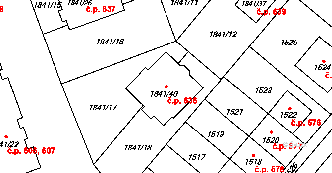 Rájec 636, Rájec-Jestřebí na parcele st. 1841/40 v KÚ Rájec nad Svitavou, Katastrální mapa