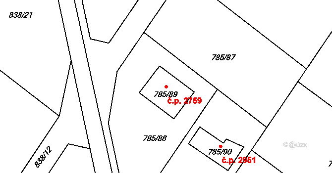 Rožnov pod Radhoštěm 2759 na parcele st. 785/89 v KÚ Tylovice, Katastrální mapa