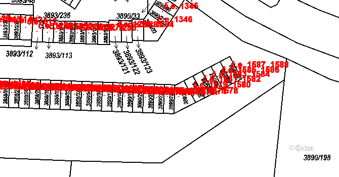 Jindřichův Hradec III 1370, Jindřichův Hradec na parcele st. 3890/23 v KÚ Jindřichův Hradec, Katastrální mapa