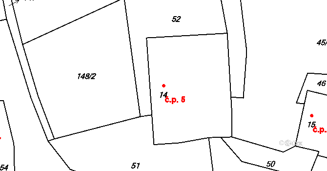 Libotyně 5, Radhostice na parcele st. 14 v KÚ Libotyně, Katastrální mapa