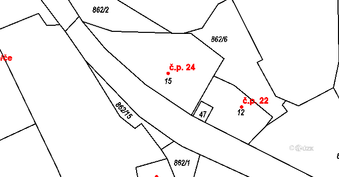 Chotěšov 24, Jesenice na parcele st. 15 v KÚ Chotěšov u Rakovníka, Katastrální mapa
