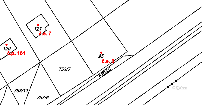 Lašovice 3 na parcele st. 95 v KÚ Lašovice, Katastrální mapa