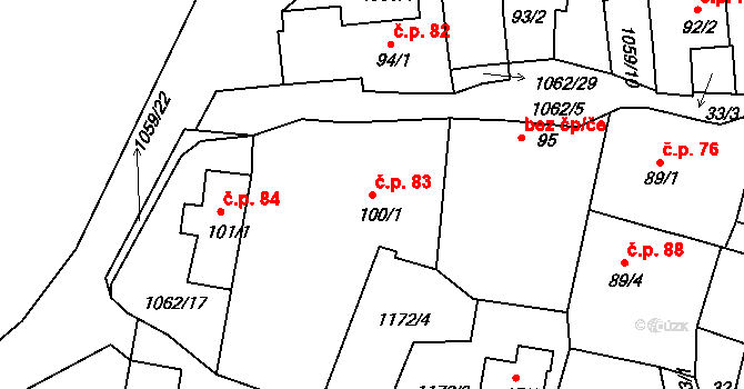 Herálec 83 na parcele st. 100/1 v KÚ Herálec, Katastrální mapa