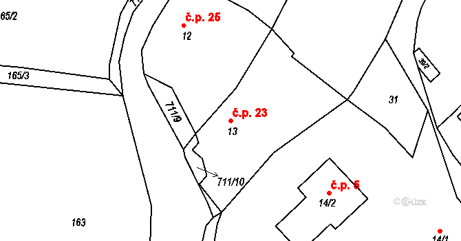 Kozlov 23 na parcele st. 13 v KÚ Kozlov u Ledče nad Sázavou, Katastrální mapa