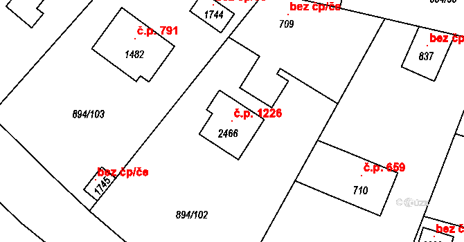 Pacov 1226 na parcele st. 2466 v KÚ Pacov, Katastrální mapa