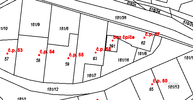 Čižice 58 na parcele st. 63 v KÚ Čižice, Katastrální mapa