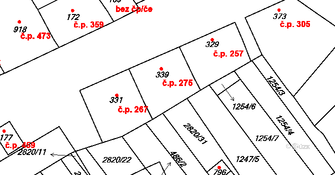 Vrbice 275 na parcele st. 339 v KÚ Vrbice u Velkých Pavlovic, Katastrální mapa