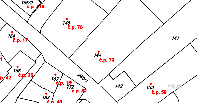 Tetětice 73, Počenice-Tetětice na parcele st. 144 v KÚ Tetětice, Katastrální mapa