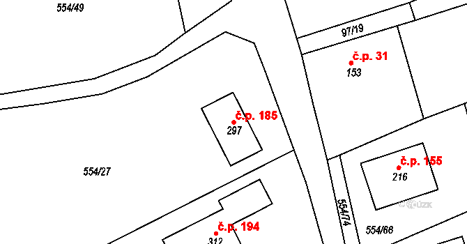 Bítovany 185 na parcele st. 297 v KÚ Bítovany, Katastrální mapa