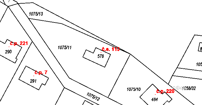 Loutí 113, Rabyně na parcele st. 578 v KÚ Rabyně, Katastrální mapa