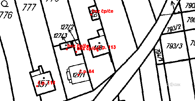 Bohuslávky 113 na parcele st. 148 v KÚ Bohuslávky, Katastrální mapa
