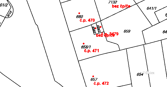 Přerov I-Město 471, Přerov na parcele st. 658/1 v KÚ Přerov, Katastrální mapa