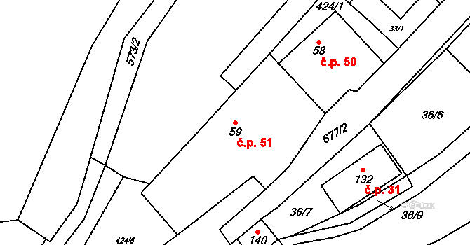 Močovice 51 na parcele st. 59 v KÚ Močovice, Katastrální mapa
