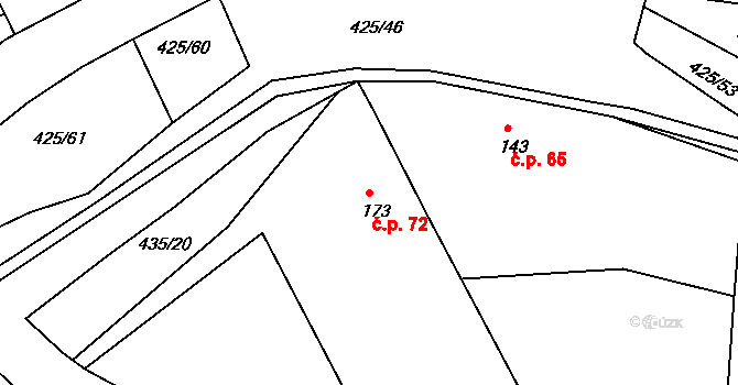 Okřesaneč 72 na parcele st. 173 v KÚ Okřesaneč, Katastrální mapa